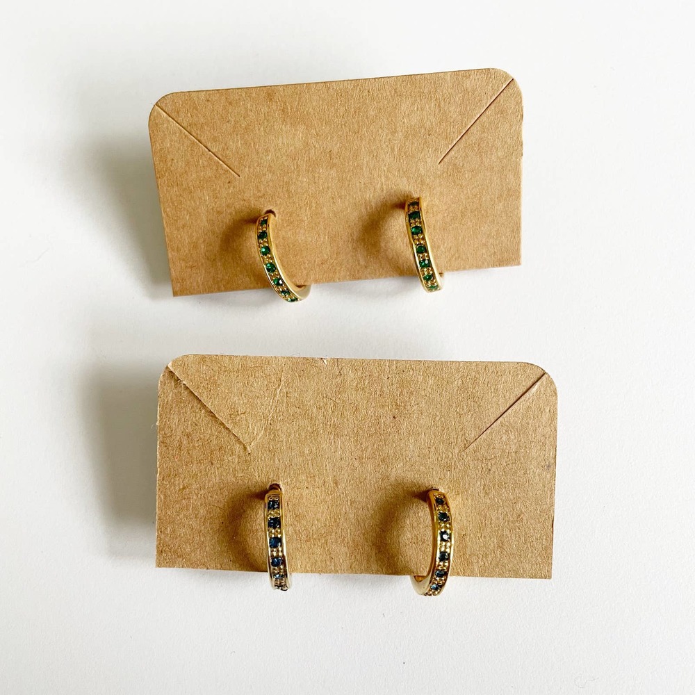 Avon Two Pairs of Sparkly Tiny Gold-tone Hoops, Blue and Green